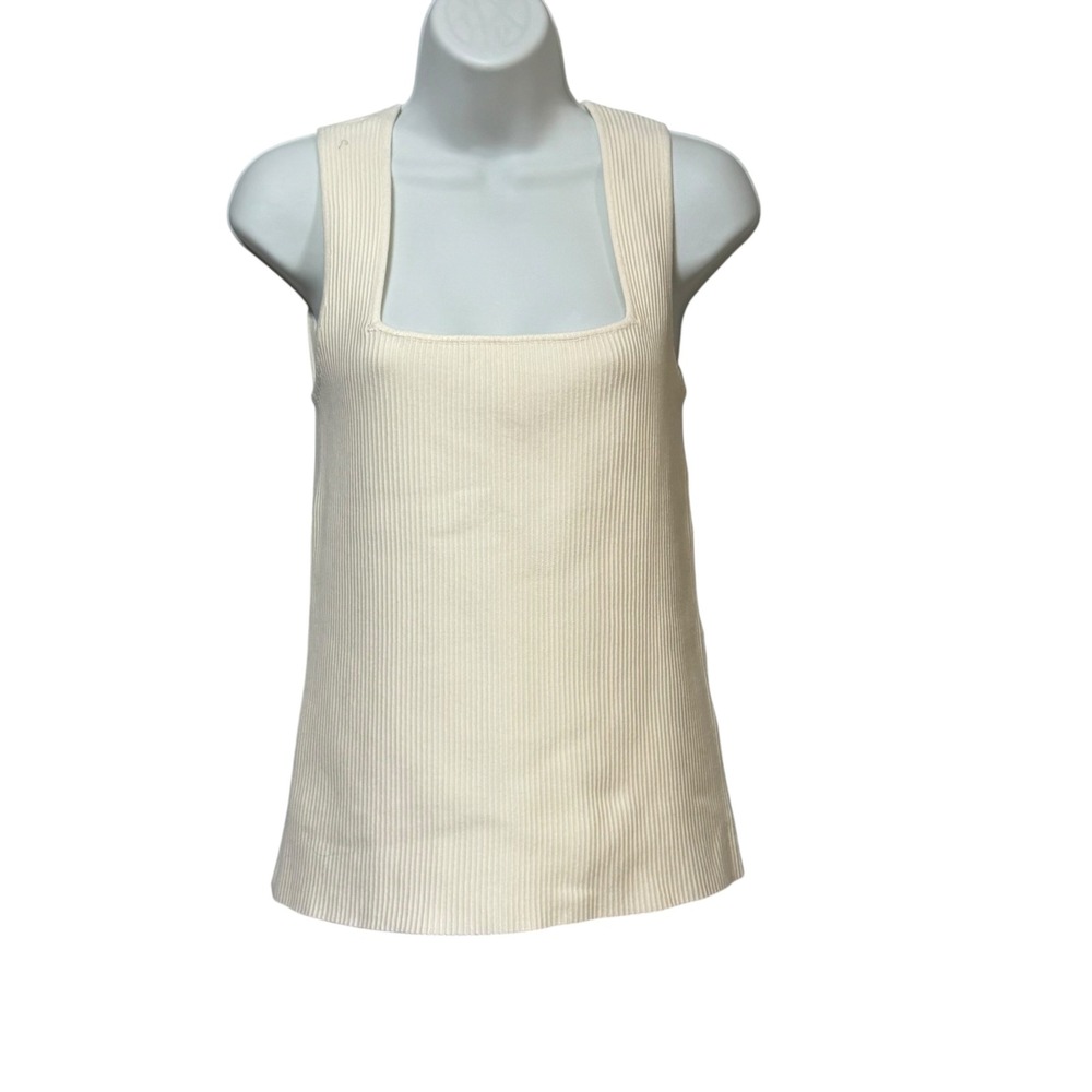 Montgomery Post Womens Square Neck Ribbed Knit Tank Top Cream Ivory Medium NEW